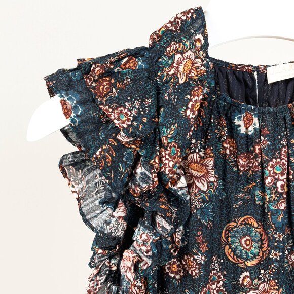 Ulla Johnson Adele Twilight Floral Print Cotton Ruffle Tiered Midi Dress - Picture 5 of 11